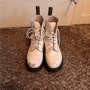 Dr. Martens White Leather 8-Eye Lace-Up Boots